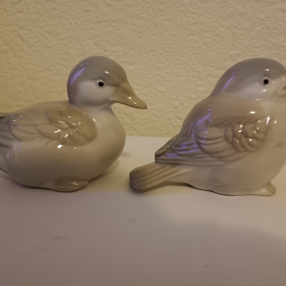 Homco Ceramic Bird Figurines - Gray and Cream